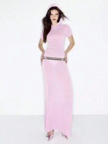 MUSERA Y2K Hooded Knit Maxi Sweater Dress Summer Pastel - Pink - View 1