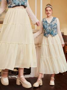 SHEIN MOD Plus Frill Trim Ruffle Hem Skirt