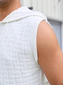 Manfinity Homme 男士纯色无袖抽绳夏季连帽背心 - 白色 - 查看 3