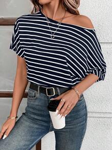 SHEIN LUNE Women Striped Bodysuit - Blue - View 1