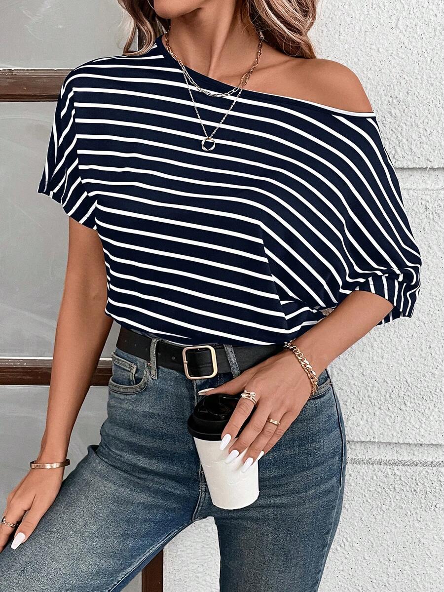 SHEIN LUNE Women Striped Bodysuit - Blue - View 1