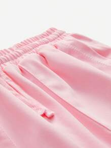 SHEIN Tween Girls' Loose Casual Sports Round Neck Short Sleeve T-Shirt And Shorts Set With Letter Print - Pink - View 9