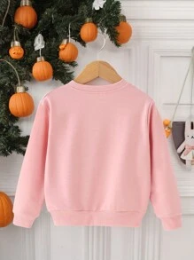 Casual Fashionable Baby Girls Halloween Element Cute Ghost Floral Letter Slogan Print Crew Neck Basic Sweatshirt - Pink - View 2