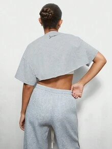 SUMWON WOMEN Street Oversized Micro Raw Hem Cropped Tee - Grey - View 2