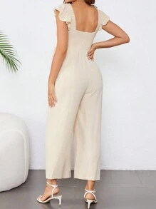 SHEIN Maternity Collared Ruffled Sleeve Long Fit Nursing Jumpsuit