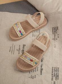 1 双舒适时尚百搭轻便女童平底凉鞋 - 米色 - 查看 4