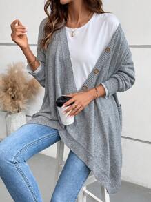prairielle prairielle Women's Button Up Long Sleeve Simple Solid Color Loose Casual Cardigan Fall Cloth For Women - Grey - View 3