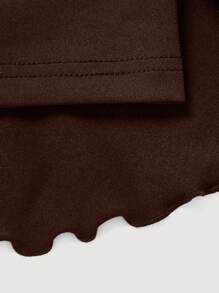 SHEIN MOD 夏季休闲抽绳腰褶皱裙，女士休闲，性感抽绳，荷叶边下摆，分层迷你常规版型高腰棕色纯色女裙，春夏，休闲日常穿着 - 棕色 - 查看 3