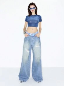 MUSERA Y2K Low Rise Oversized Distressed Jeans Spring Summer - Light Wash - View 3