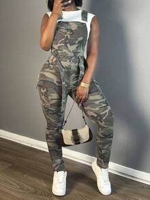 Women's Adjustable Strap Camouflage Jumpsuit - Women's Spring Clothing Casual Vacation - Army Green - View 5