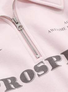 DAZY 女式休闲字母印花保暖内衬圆领运动衫，秋冬 - 粉色 - 查看 7