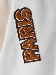 Uniforme de béisbol para niñas preadolescentes con múltiples parches de letras, chaqueta informal caqui y blanca