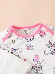1set Baby Girl Adorable Pattern Print Bodysuit With Diaper Cover, Summer Outfit - Multicolor - View 6