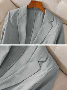 EMERY ROSE 3/4 袖翻领收腰亚麻休闲西装外套 - 灰色 - 查看 5