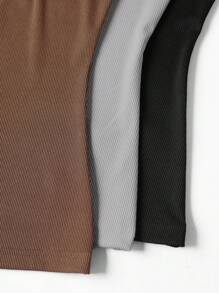 SHEIN LUNE 女士 V 领拼色细肩带紧身吊带背心 3 件/套，夏季和秋季 - 彩色 - 查看 7