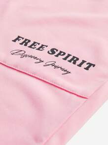 SHEIN Tween Girls' Loose Casual Sports Round Neck Short Sleeve T-Shirt And Shorts Set With Letter Print - Pink - View 10