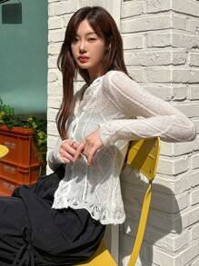 DAZY Áo len đan nhẹ màu trơn cho nữ - trắng - Xem 1