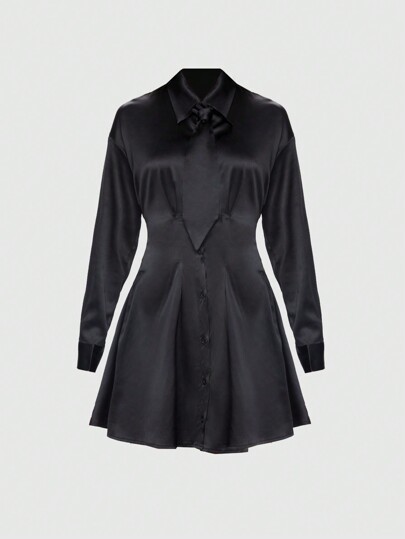 Academia فستان قميص بفتحة على شكل حرف A مناسب للملابس الضيقة مع ربطة للياقة، مثالي لموسم العودة إلى الكلية، المدرسة