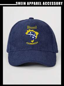 SHEIN 1pc Embroidered "Brazil ASOMBROSO" Five-Pointed Star Corduroy Unisex Baseball Cap - Navy Blue - View 1