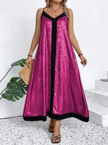 SHEIN Unity 大码撞色细肩带露背柔软优雅色块拼布连衣裙 - 彩色 - 查看 4