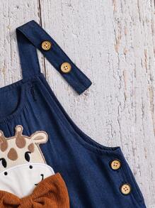 Baby Boy Cute Animal Embroidered Sleeveless Suspender Jumpsuit - Navy Blue - View 7