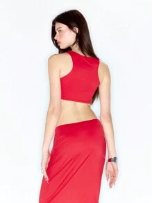 MUSERA Y2K Slinky Racer 露脐背心外出上衣度假春夏 - 紅色 - 查看 2