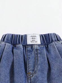 Cozy Pixies Baby Boys Fall Clothes Fashion Stonewashed Patched Detailed Baggy Soft Denim Pants With Rolled Hem - Medium Wash - View 4