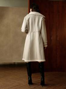 Anewsta Women's Mid-Length Faux Shearling Leather Coat - Apricot - View 2