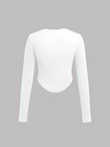 SHEIN 4 peças/conjunto adolescente menina decote em v bainha curva manga longa casual versátil camada de base camisetas de malha