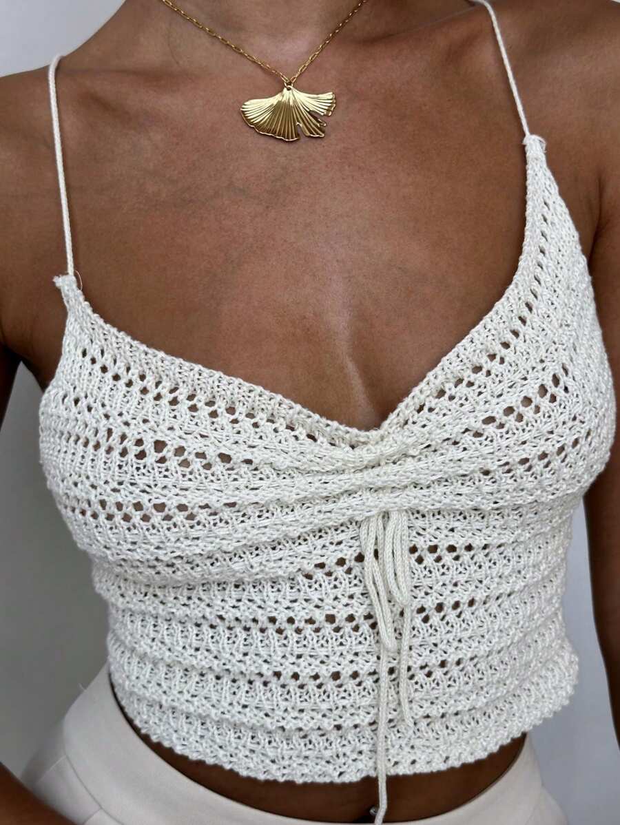 Firerie 女士褶饰抽绳海滩度假钩针针织背心 - 杏色 - 查看 1