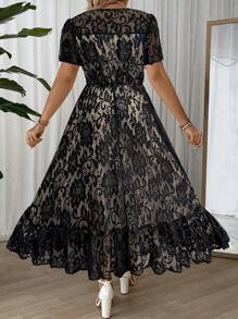 DreamSkyne Plus Size Elegant Lace Dress, Summer Maxi Women Outfit - Black - View 5