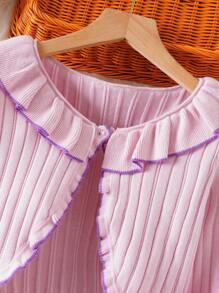 Tween Girls Contrast Trim Long Sleeve Knit Cardigan - Mauve Purple - View 7