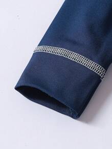 Young Boy Simple Solid Navy Blue Long Sleeve Thermal Underwear Set With Long Pants, Winter