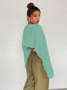 Flirla Plain Long Sleeve Minimalist Cropped Casual Cardigan Fall Cloth For Women - Green - View 2