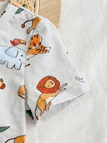 Cozy Pixies 3 件套男婴卡通动物图案针织柔软圆领套头衫、马球领开衫和休闲短裤套装 - 淺藍色 - 查看 7