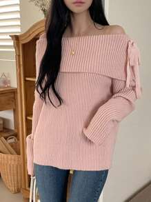 DAZY Suéter holgado de mujer con hombros descubiertos y manga larga, para otoño/invierno - Rosa - Ver 7