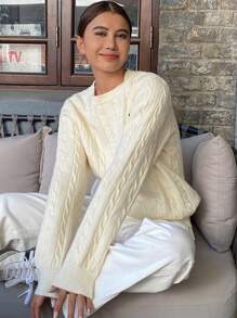 DAZY 女士秋冬休闲宽松刺绣马图案毛衣、长袖上衣 - 白色 - 查看 8