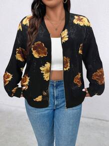 SHEIN LUNE Veste décontractée à fermeture éclair imprimée, pour grand taille, pour un port quotidien