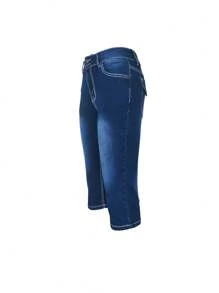 女士纽扣式紧身牛仔裤 - 深色水洗藍 - 查看 8