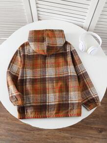SHEIN Big Boy Casual Plaid Print Hooded Jacket