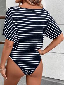 SHEIN LUNE Women Striped Bodysuit - Blue - View 2