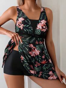 Swim Lushoire Summer Beach Tropical Print Tankini - Multicolor - View 3