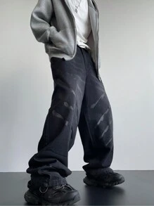 Claim Dot Men's Casual Washed Loose Straight Baggy Jeans - Black - View 3