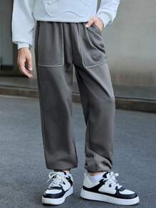 SHEIN Tween Boy Reflective Stripe & Pocket Design 2pcs Long Pants Set, Casual - Multicolor - View 3