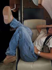 Women's Solid Straight-Leg Jeans – Loose Fit, Casual & Versatile Everyday Denim - Rửa nhẹ - Xem 3