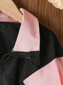 女童撞色机车夹克，带领子和拉链，秋季 - 彩色 - 查看 3