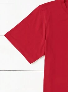 SHEIN LUNE 大码艺术心形情人节印花女式休闲 T 恤 - 紅色 - 查看 3