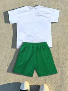 Manfinity EMRG Men's Summer Slogan Printed Round Neck Short Sleeve Casual T-Shirt And Drawstring Waist Shorts Set - Multicolor - View 2