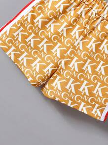 SHEIN 男婴夏季休闲全印花 Polo 衫和短裤套装 - 咖啡棕 - 查看 6