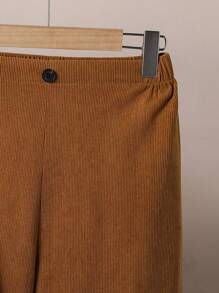 SHEIN 2pcs Teenager Boys Formal Party Corduroy Patchwork Loose Suit Jacket And Corduroy Pants Casual Outfit - Khaki - View 5